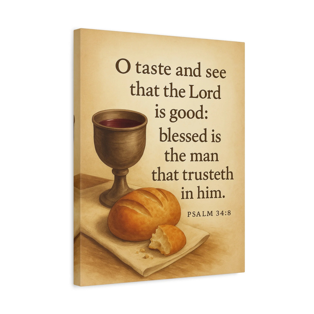 Bible Verse Canvas Psalm 34:8 Wall Art Scripture Ready to Hang Faith Print